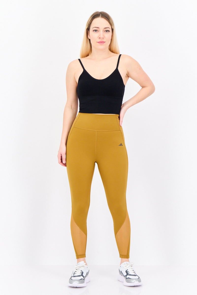 Adidas سراويل تدريب ضيقة تناسب النساء بشعار العلامة التجارية، خردل - Image 4